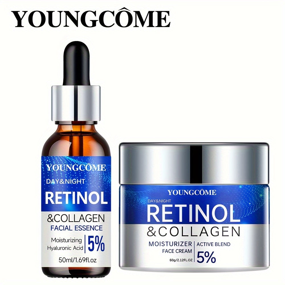 YOUNGCOME Retinol  Hyaluronic Acid Skincare Set  Firming Cream and Moisturizing Serum Smooth Wrinkles Increase Elasticity AlcoholFree for All Skin Types for Winter Autumn